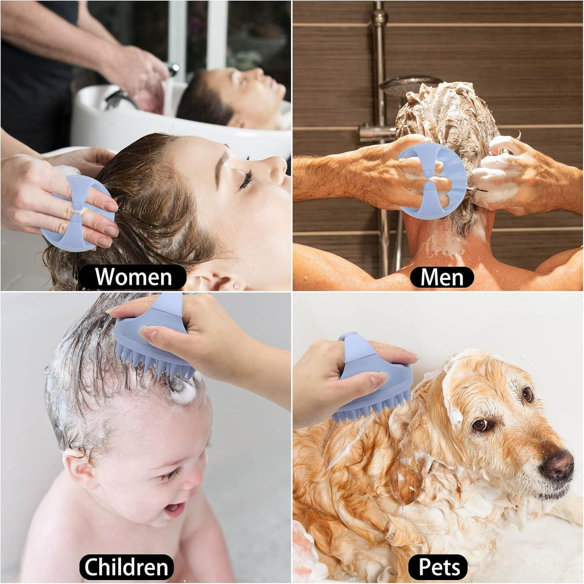 Silicone Scalp Massager Shampoo Brush – Soft Bristles, Blue
