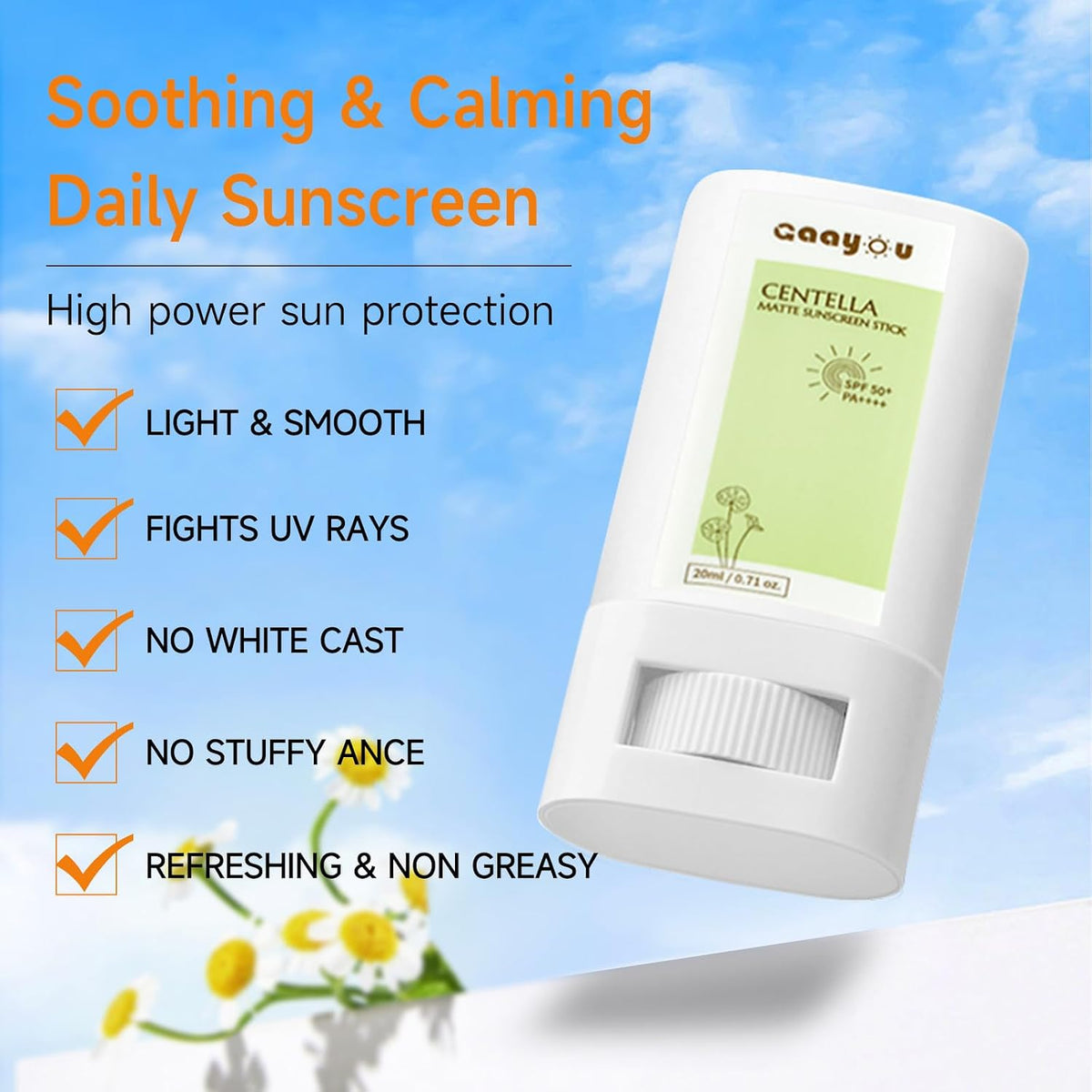 Matte Centella Sun Care Stick for Face and Body – 20ml Portable Stick