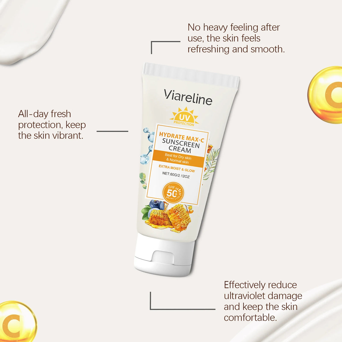 Viareline Sunscreen Cream Summer Moisturizing Gentle Soothing