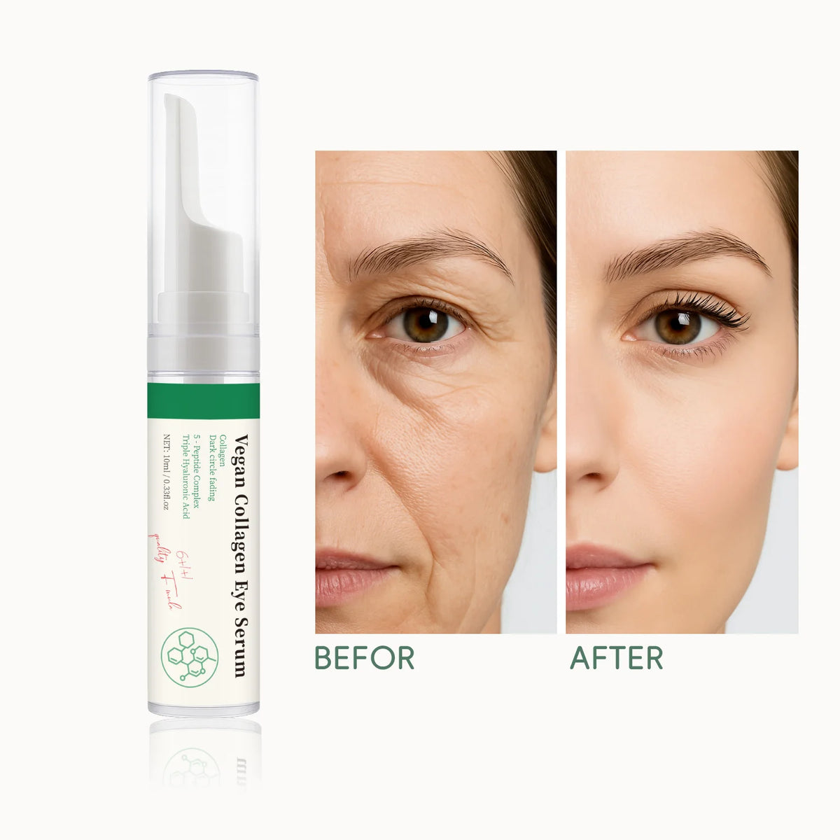Vegan Collagen Eye Serum with Peptides Hyaluronic Acid Improve