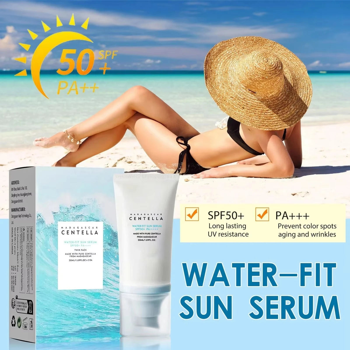 SPF50+ Facial Sunscreen Centella Protector Solar Sunblock Skin