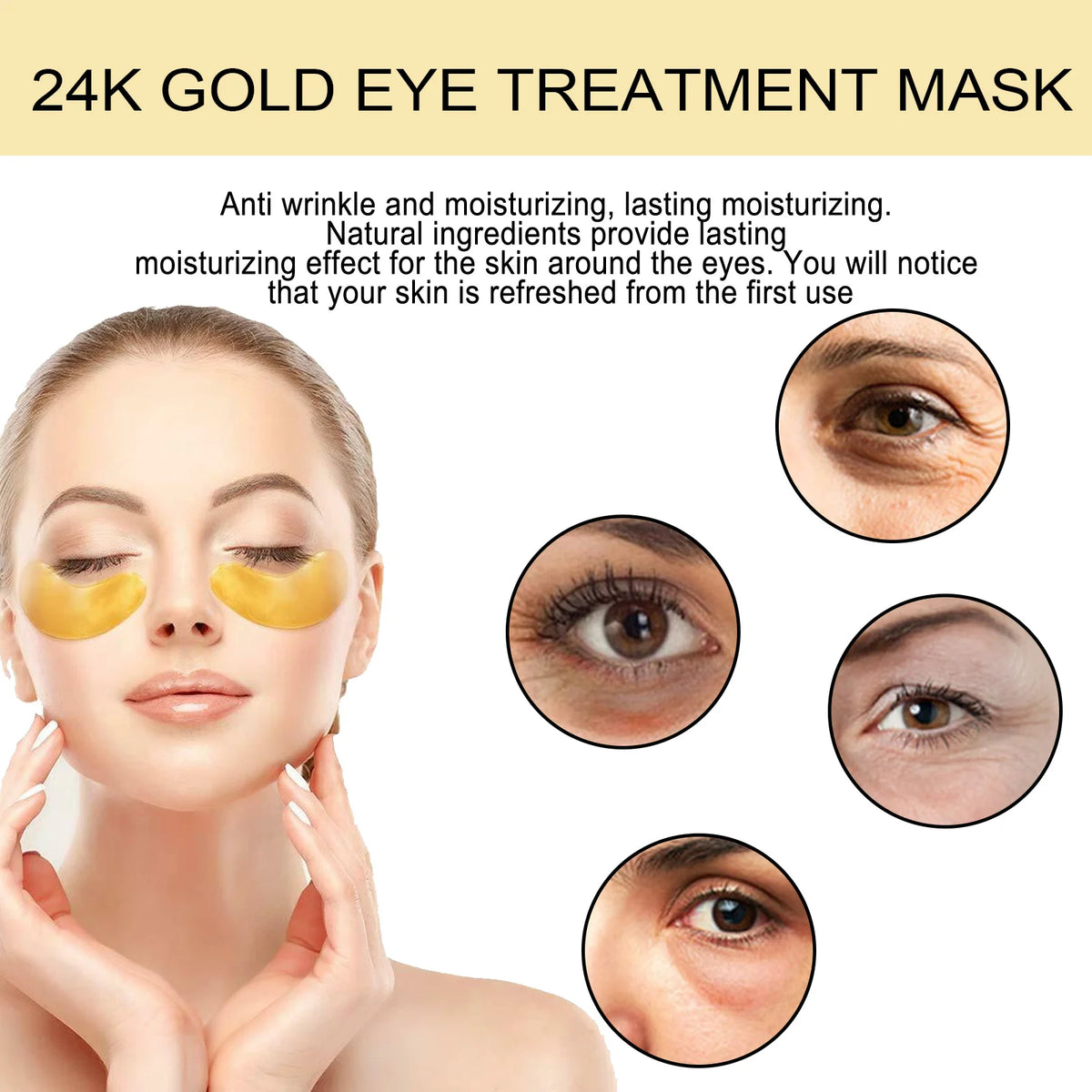 EELHOE 24k Gold Under Eye Patches 60 Pcs Eye Mask Pure Gold