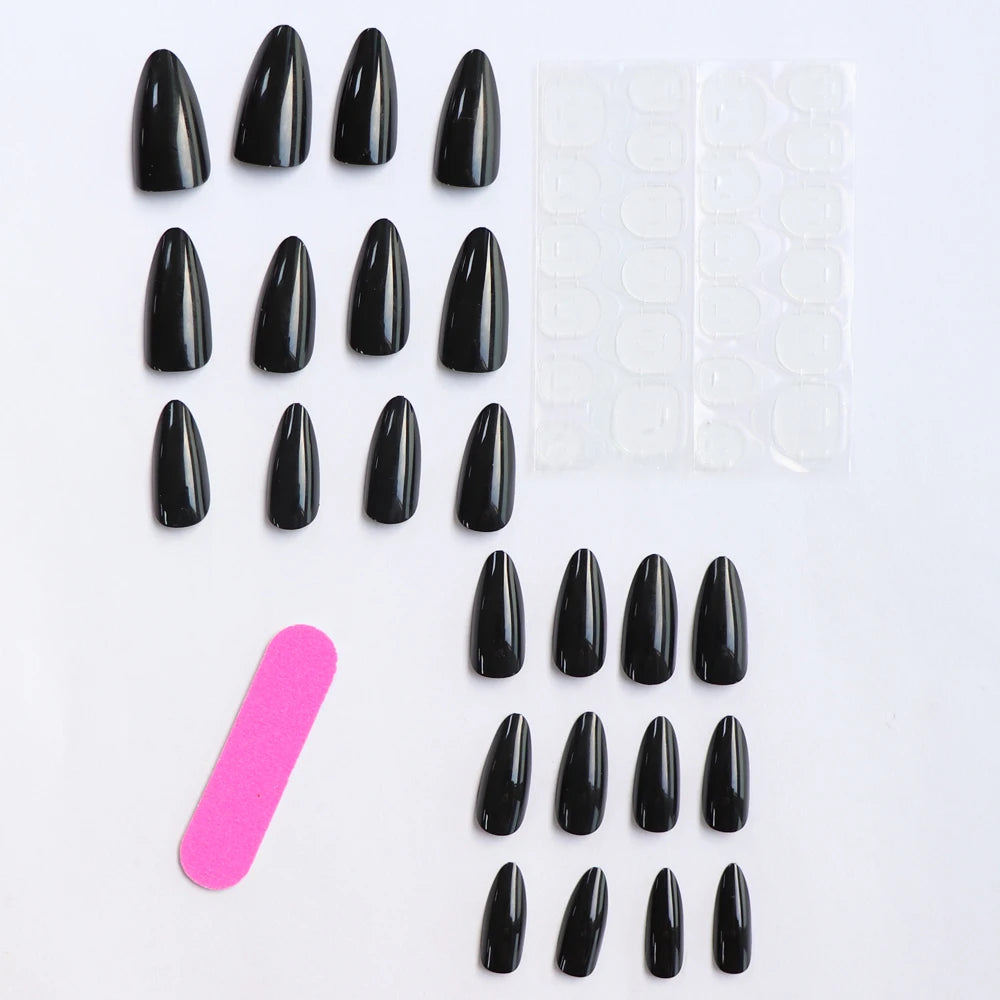 Long Black Square Press-On Nails