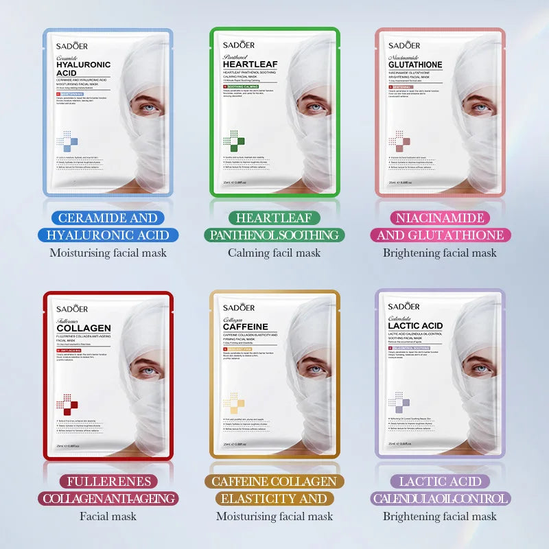 12 Pieces SADOER Ceramide Moisturizing Facial Mask Sheet Set