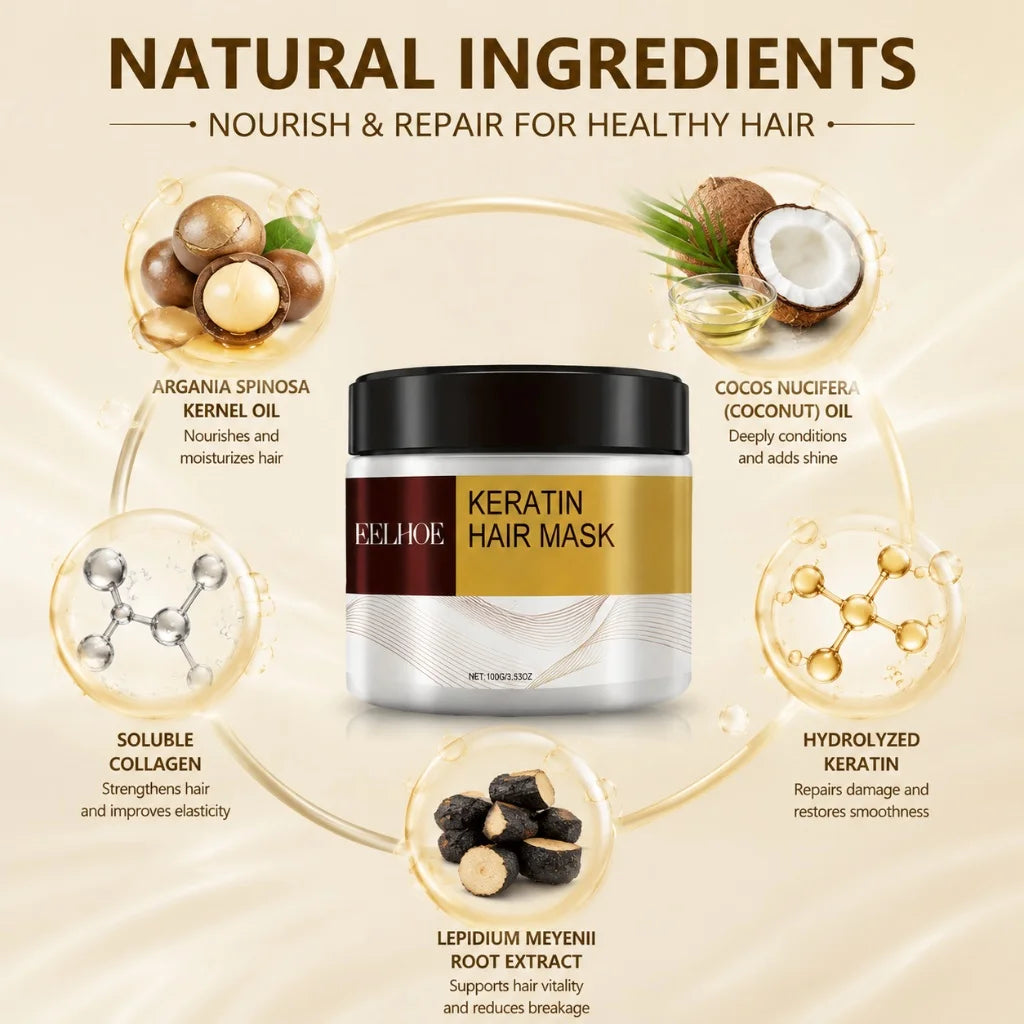Keratin Hair Mask Argan Coconut Oil Collagen Repair Damaged Hair
