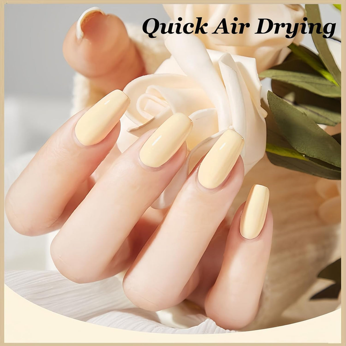Pastel Yellow Quick-Dry Nail Polish – 15ml Glossy Air Dry Nail Lacquer