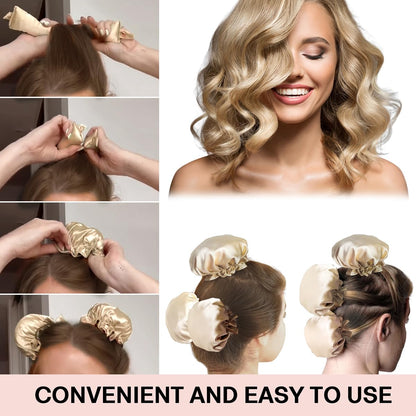 Satin Heatless Curlers Set – Olive Green Curling Rods with Hair Caps and Scrunchies