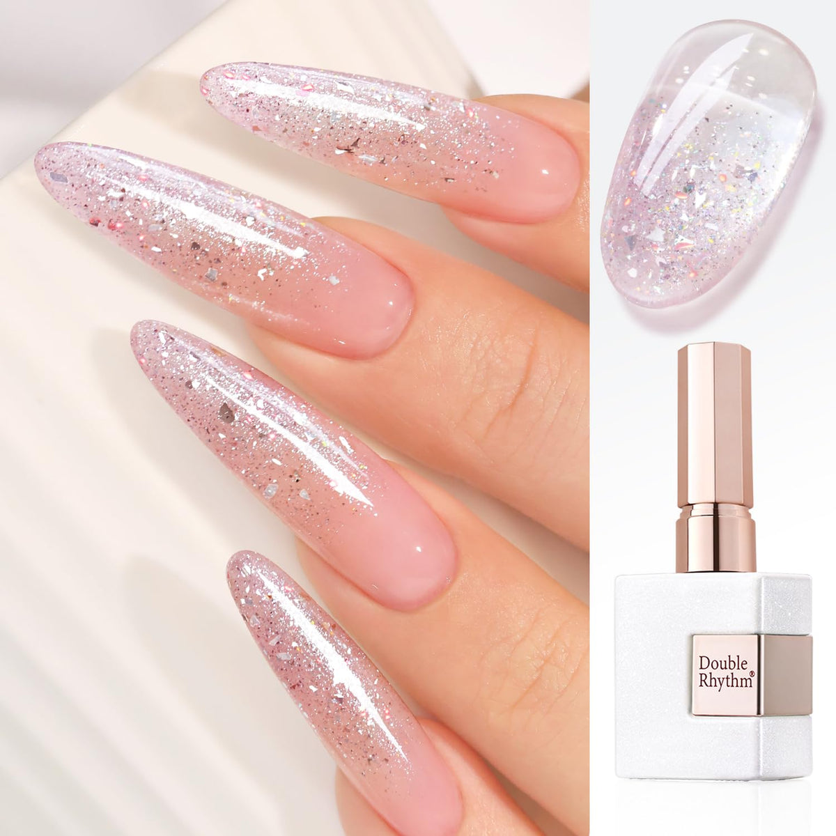Pastel Pink Glitter Gel Nail Polish – Shimmer Reflective Soak-Off UV/LED Gel Color, 15 ml