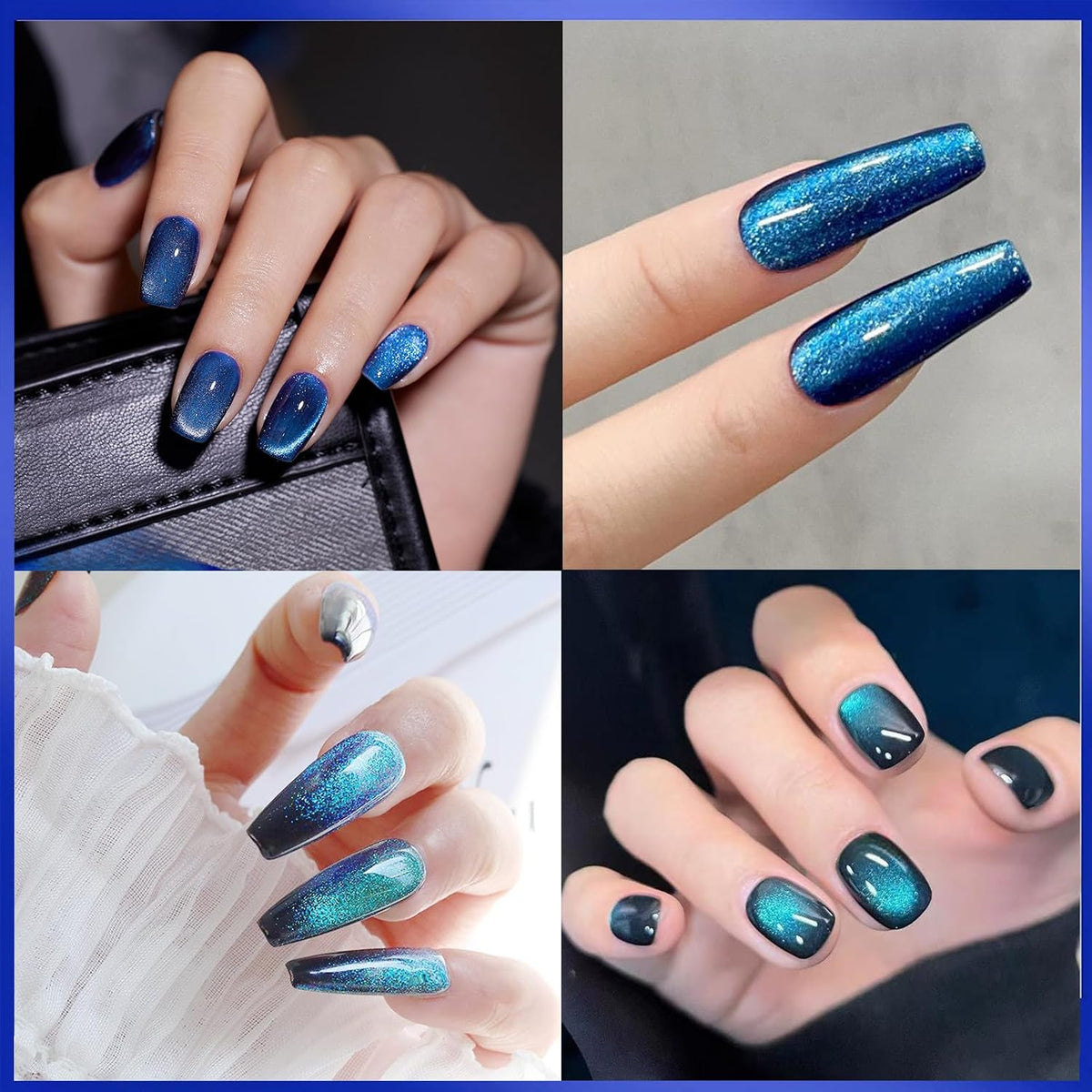 Blue Cat Eye Gel Nail Polish, 12D Magnetic Nail Polish with Magnet, 7.5ML Blue Glitter Gel Nailpolish Shimmery, Long Lasting Dark Magnetic Cateye Color