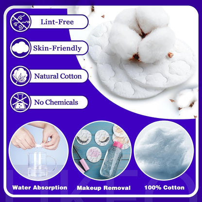 Round Cotton Pads – 300 Count, Soft Facial Cotton Rounds for Makeup Removal