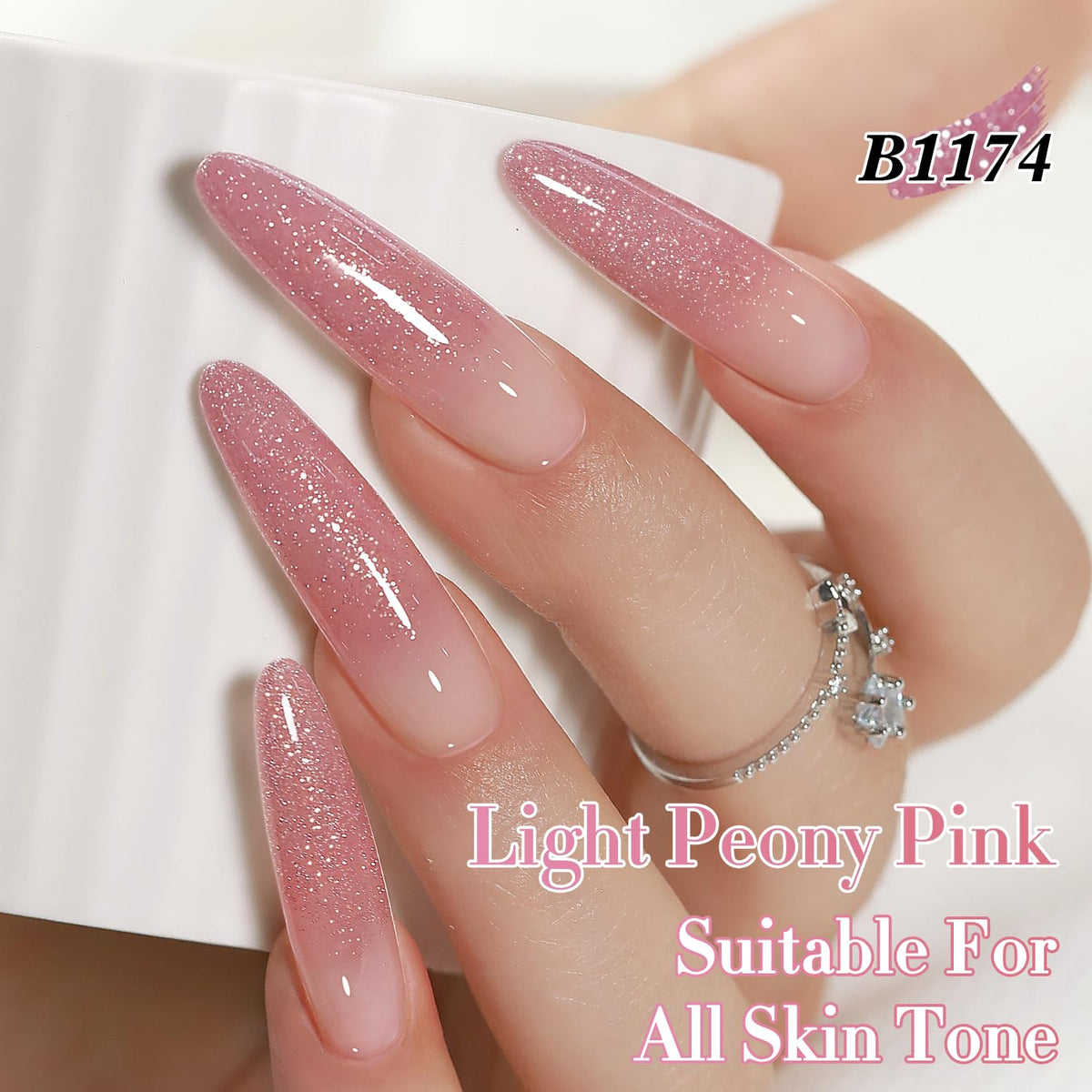 Soft Pink Glitter Gel Nail Polish – Shimmer Reflective Soak-Off UV/LED Gel Color, 15 ml