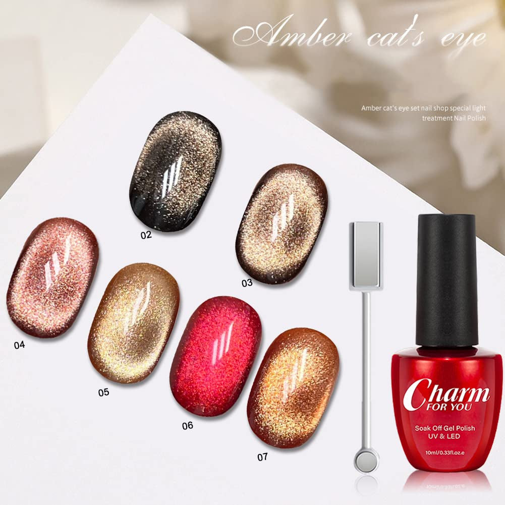 Cat Eye Magnetic Gel Nail Polish Set – 6 Colors with Magnetic Stick