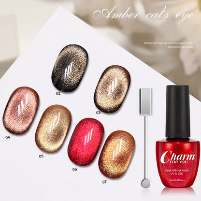 Cat Eye Magnetic Gel Nail Polish Set – 6 Colors with Magnetic Stick