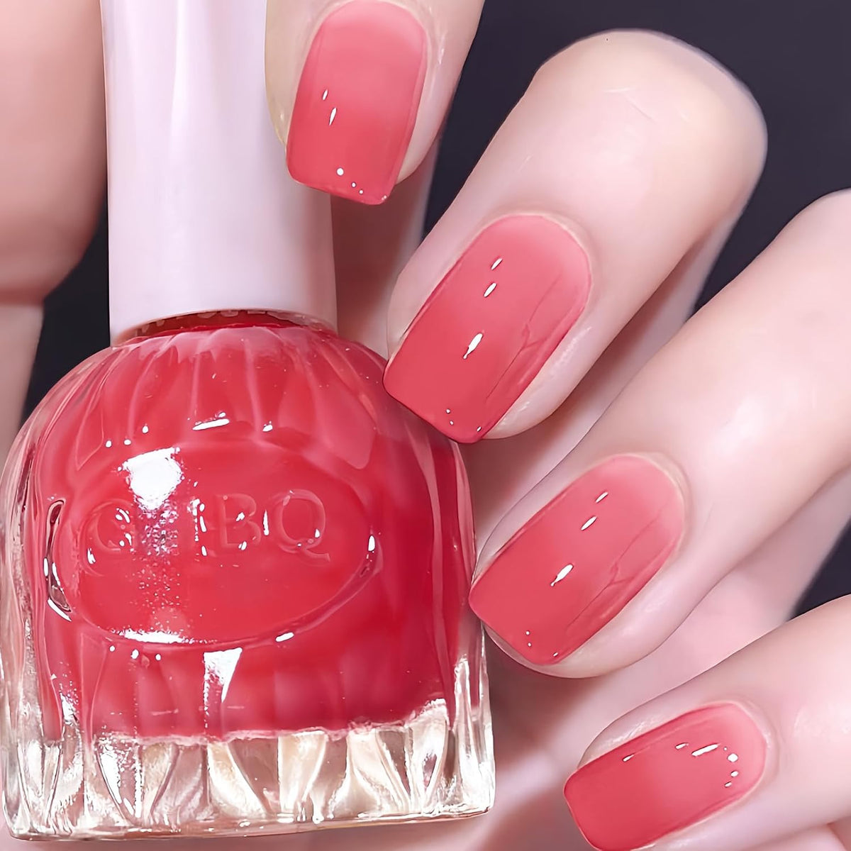 Coral Pink Jelly Nail Polish – 12ml Sheer Water-Based Quick-Dry Nail Lacquer