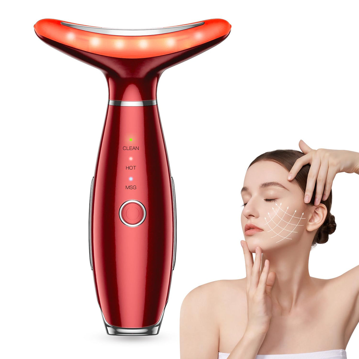 YUNRUO Neck Face Massager 3-in-1 Portable Facial Massager (Red)