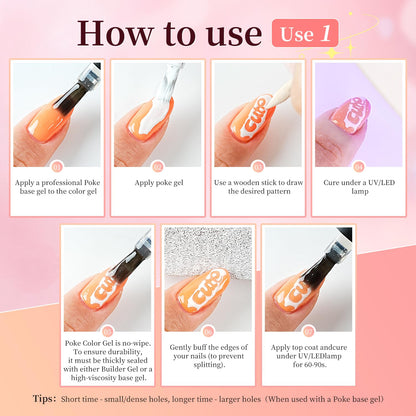 Poke Gel Nail Polish Set 8 Colors with Base Coat and Top Coat
