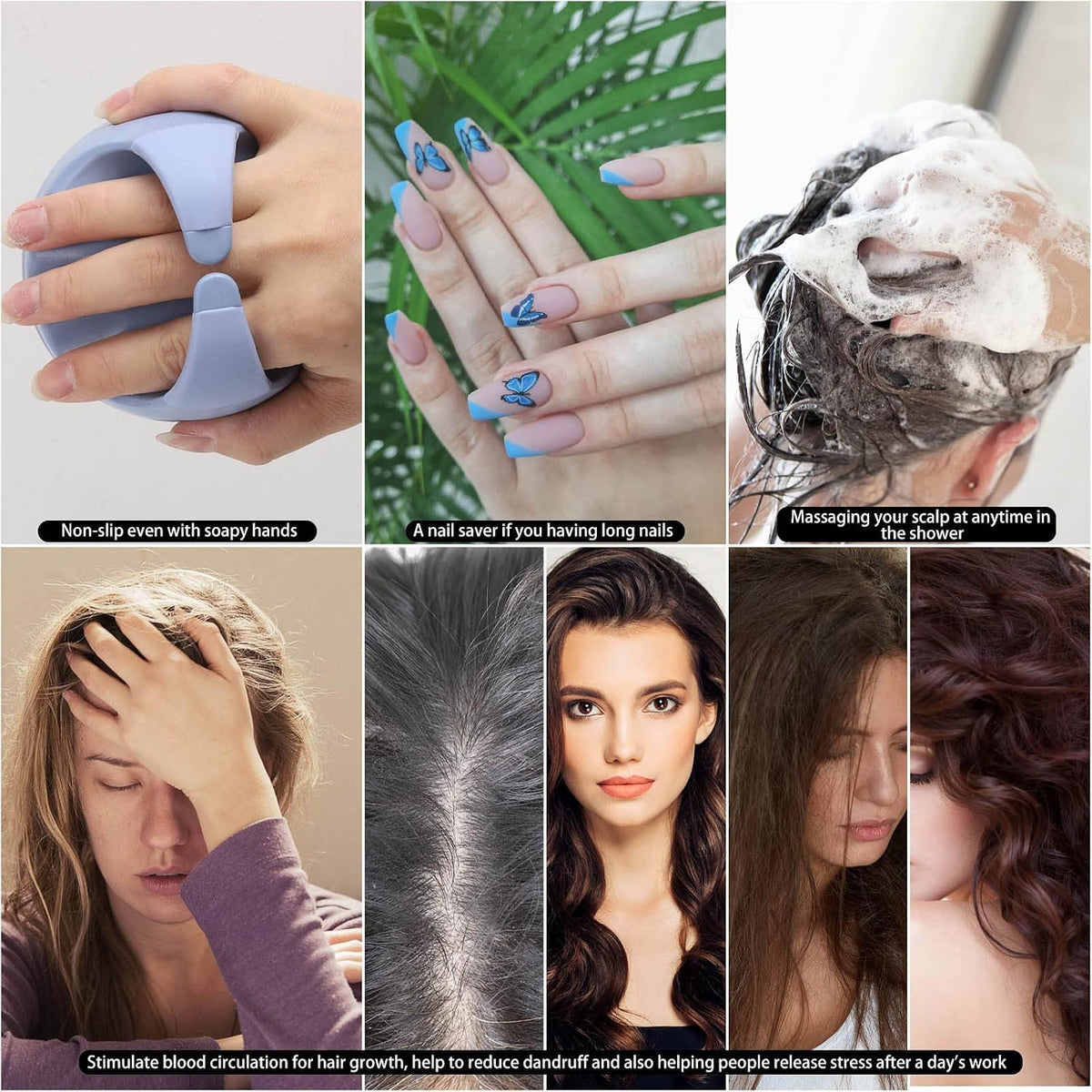 Silicone Scalp Massager Shampoo Brush – Soft Bristles, Blue