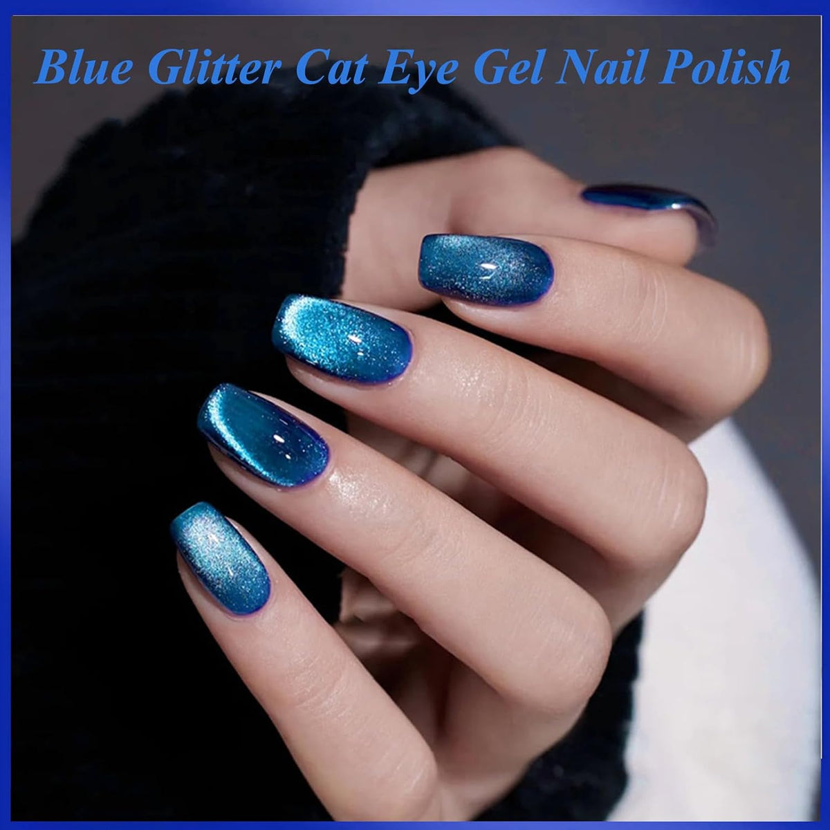 Blue Cat Eye Gel Nail Polish, 12D Magnetic Nail Polish with Magnet, 7.5ML Blue Glitter Gel Nailpolish Shimmery, Long Lasting Dark Magnetic Cateye Color