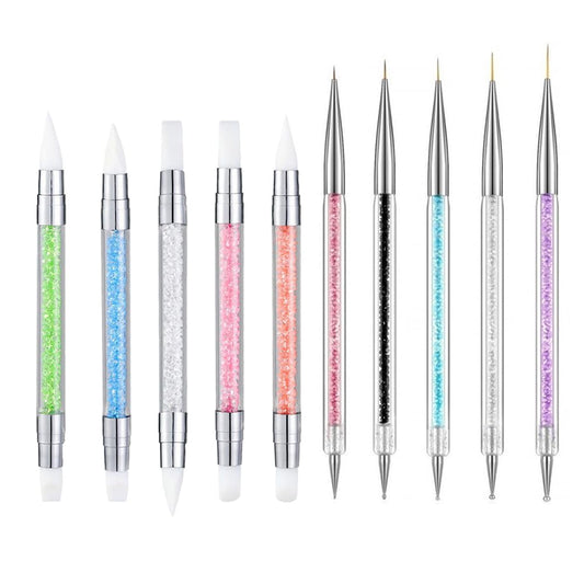 FULINJOY 5PCS Dual Tipped Nail Art Sculpture Pen with 5PCS Nail Dotting Pens Nail Art Liner Brushes
