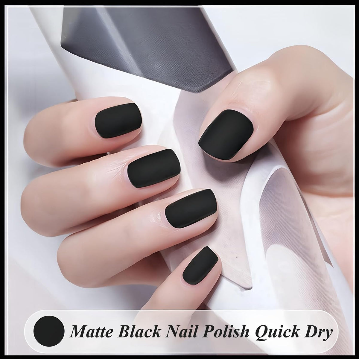 Matte Black Nail Polish – Quick-Dry Vegan Velvet Finish Nail Lacquer