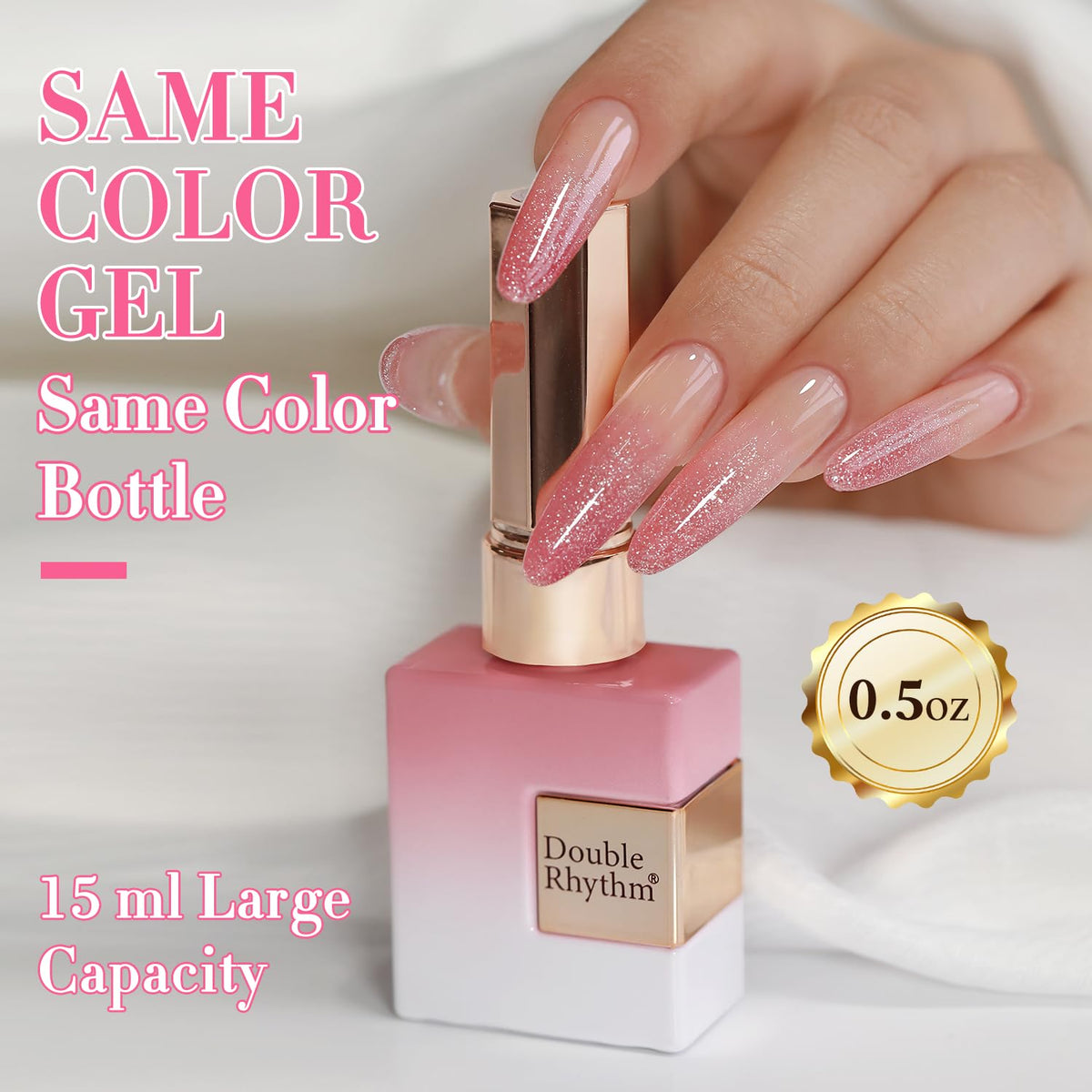 Light Pink Glitter Gel Nail Polish – Shimmer Reflective Soak-Off UV/LED Gel Color, 15 ml
