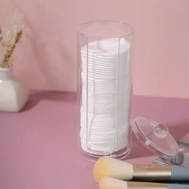 Transparent Round Cotton Pad Holder – Clear Bathroom Storage Box