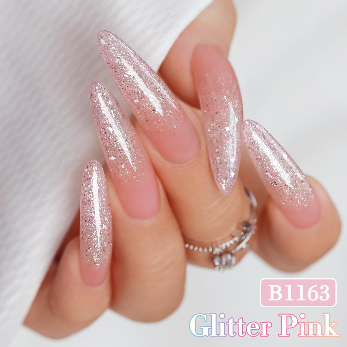 Pastel Pink Glitter Gel Nail Polish – Shimmer Reflective Soak-Off UV/LED Gel Color, 15 ml
