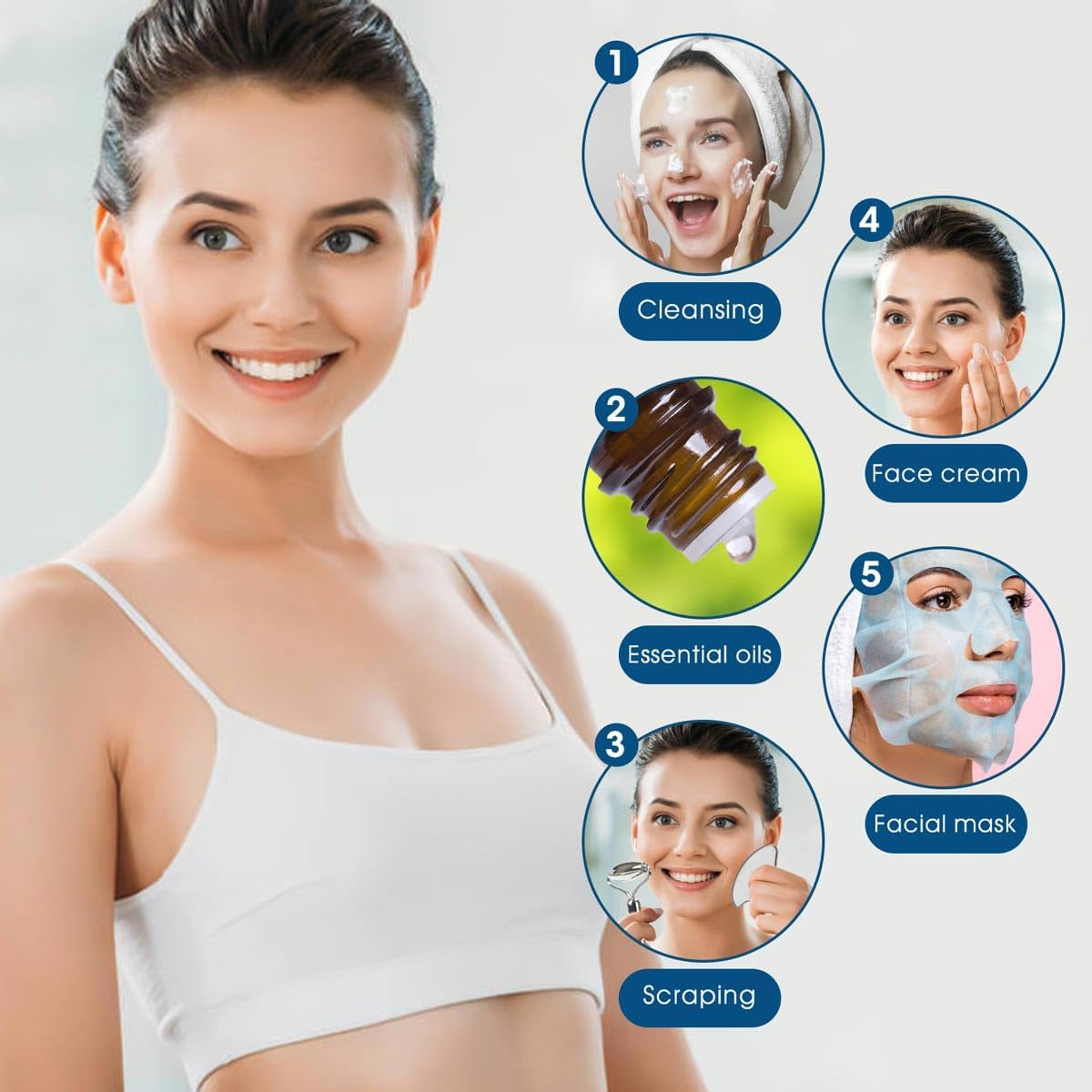 Stainless Steel Face Roller & Gua Sha Tool – Metal Facial Massager Set