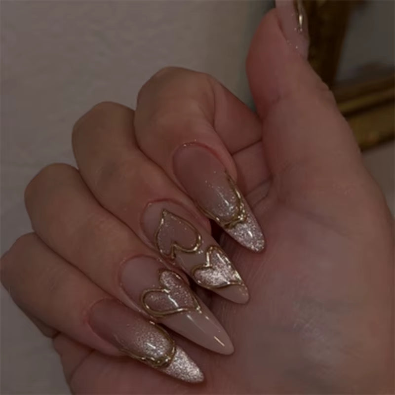 24Pcs Short Almond Press on Nails French Tips Press on Nails False Nails Simple Rose Full Cover Wearable Fake Nail Tips Art