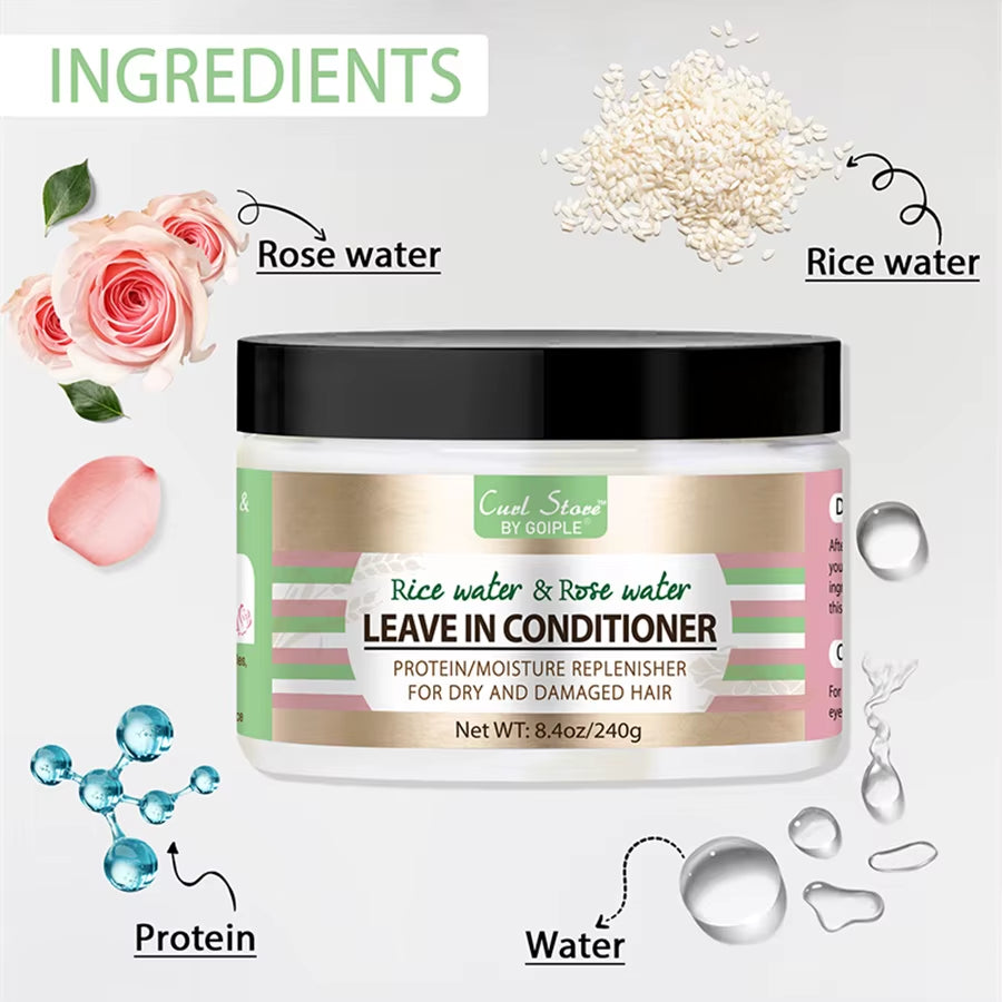 Rice Water and Rose Water Leave-In Conditioner – Hair Care Bottle