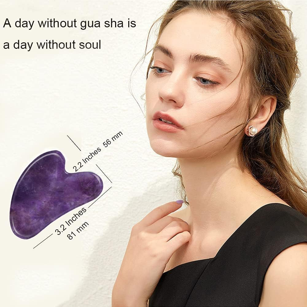 Amethyst Gua Sha Facial Massage Stone – Heart-Shaped Face Sculpting Tool with Storage Box