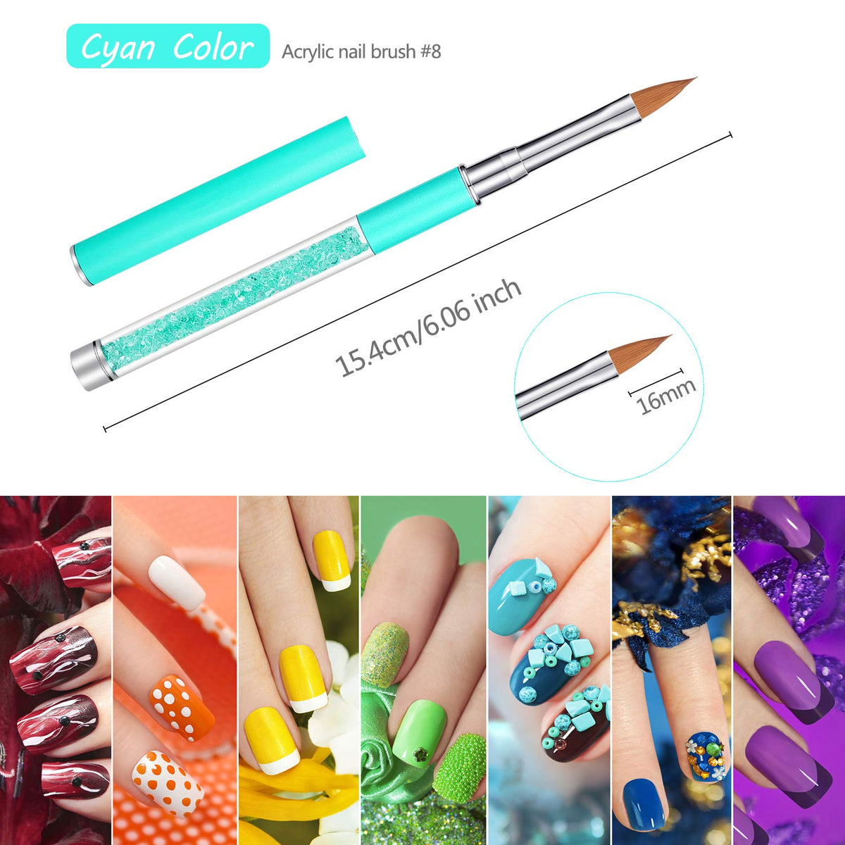 Acrylic Nail Art Brush Set – 5 Pieces, Sizes 4, 6, 8, 10 and 12, Crystal Handles