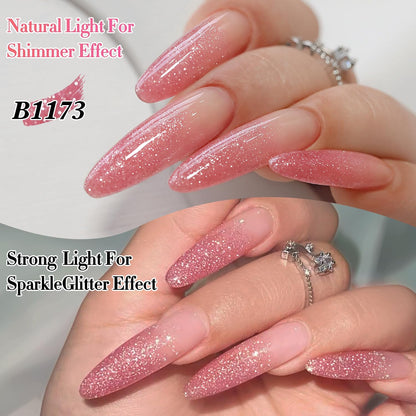Light Pink Glitter Gel Nail Polish – Shimmer Reflective Soak-Off UV/LED Gel Color, 15 ml
