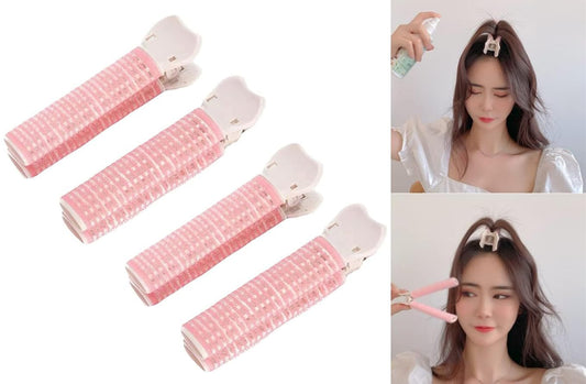 Self-Grip Hair Root Volumizing Clips – 4 Pcs Pink Heatless Volume Rollers
