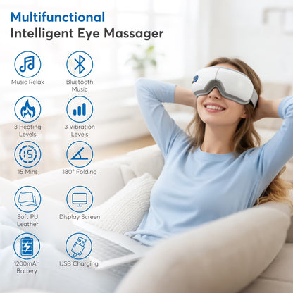 Eye Massager with Heat, Heated Massage Eye Mask with Bluetooth Music | Vibration Massage for Eye Strain, Dry Eyes & Head Tension, Gifts for Women and Men