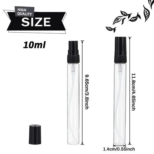 Mini Glass Spray Bottles – 25 Pack, 10ml, Black Lids, for Serum Samples