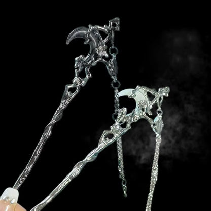 Fashion Black Crystal Moon Tassel Hair Stick for Women Girl Retro Metal Flower Hanfu Hair Stick Hairpin Hair Accessories