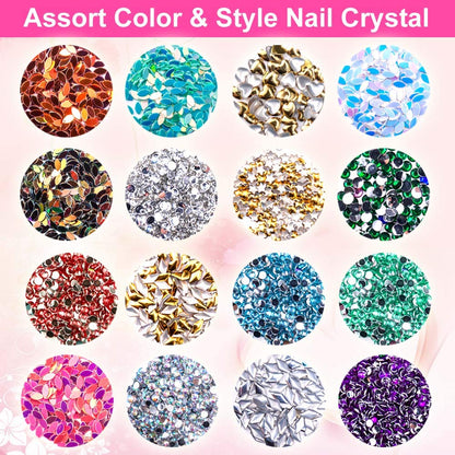 Nail Art Rhinestones Kit – 6400 Pcs, with Tweezers and Wax Pen