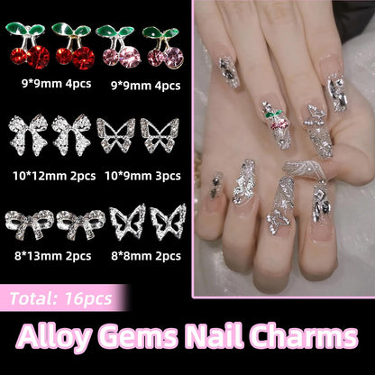 3D Bow Nail Charms Kit – Pearls, Flowers, Butterflies and Cherries, Mixed Colors