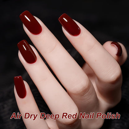 Dark Red Quick-Dry Nail Polish – 15ml Glossy Burgundy Air Dry Nail Lacquer