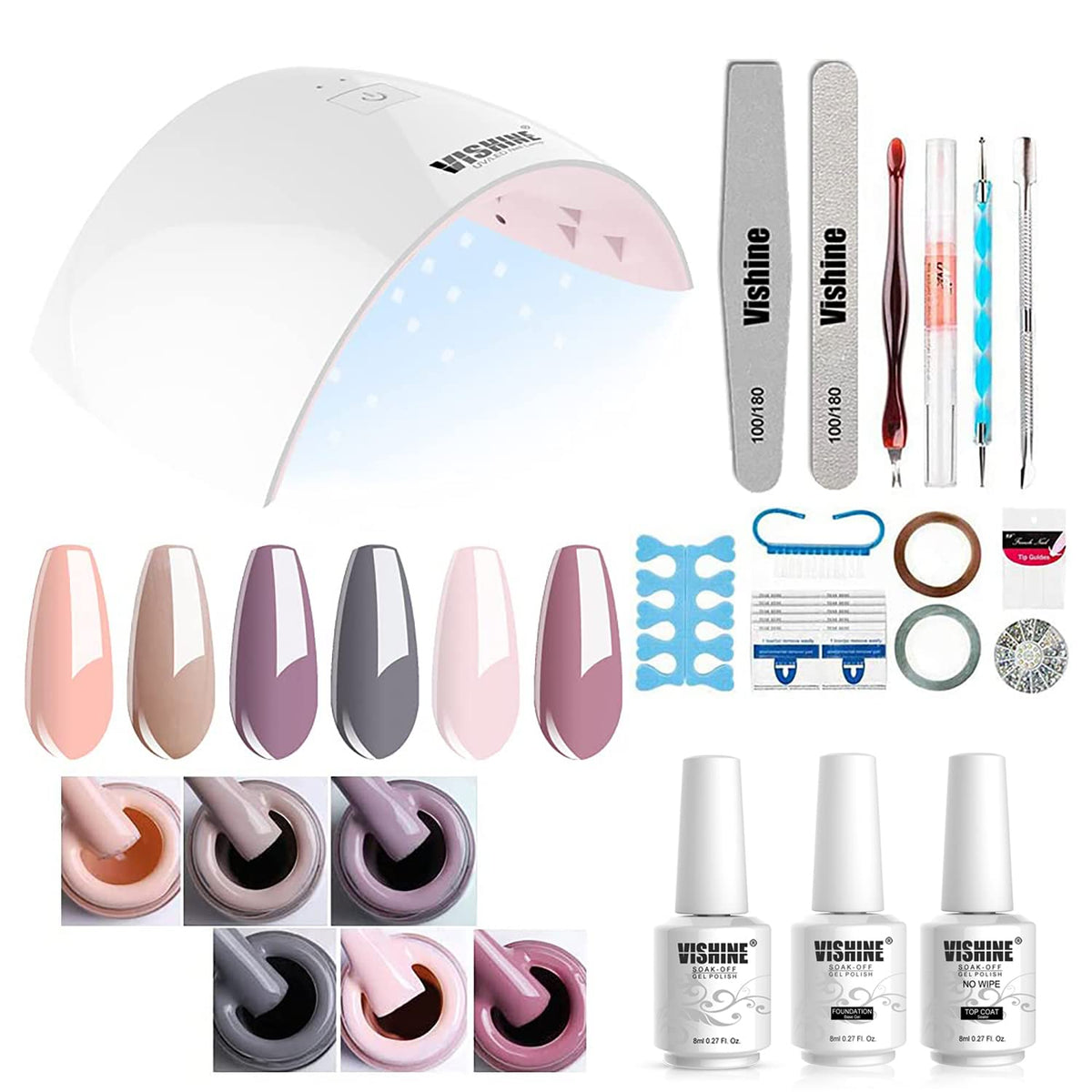 6-Color Gel Nail Polish Starter Kit – Base & Top Coat Set with 36W LED UV Nail Lamp and Manicure Tools
