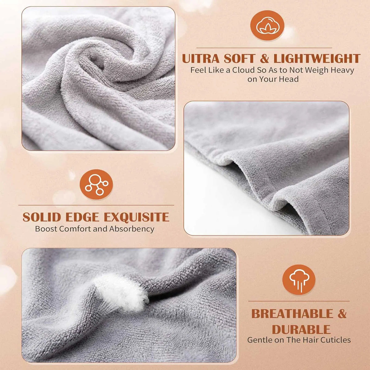 Microfiber Hair Towel Wraps, 3 Pack