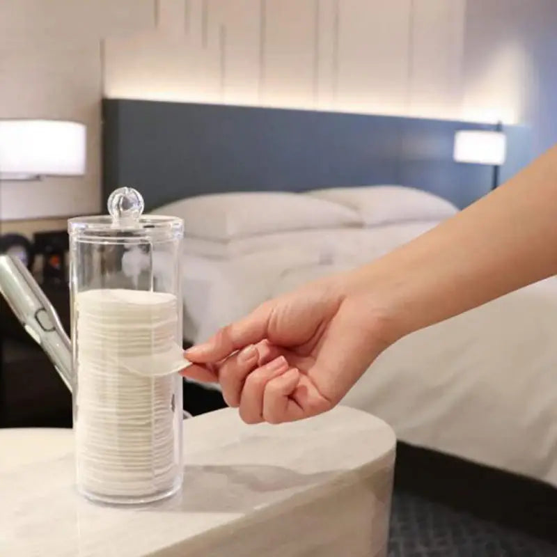 Transparent Round Cotton Pad Holder – Clear Bathroom Storage Box