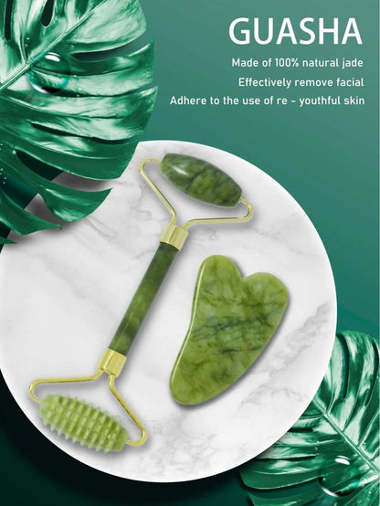 Jade Facial Roller and Scraper Kit