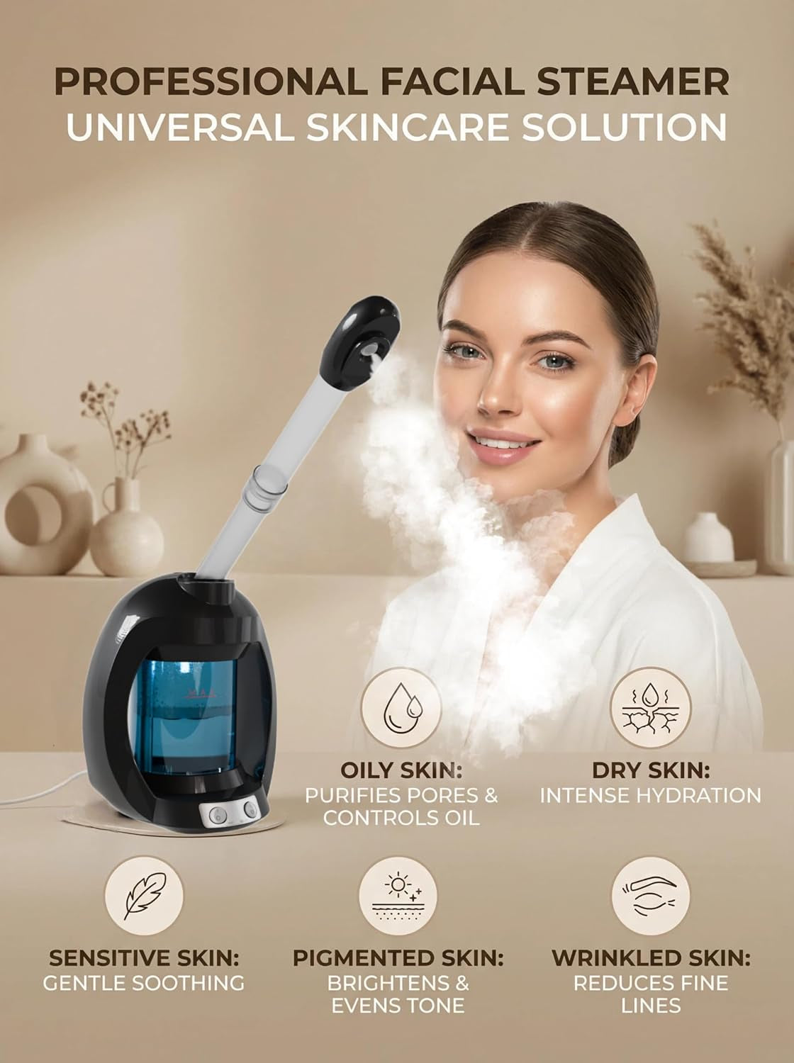 Professional Nano Ionic Facial Steamer – Warm Mist Spa Face Steamer