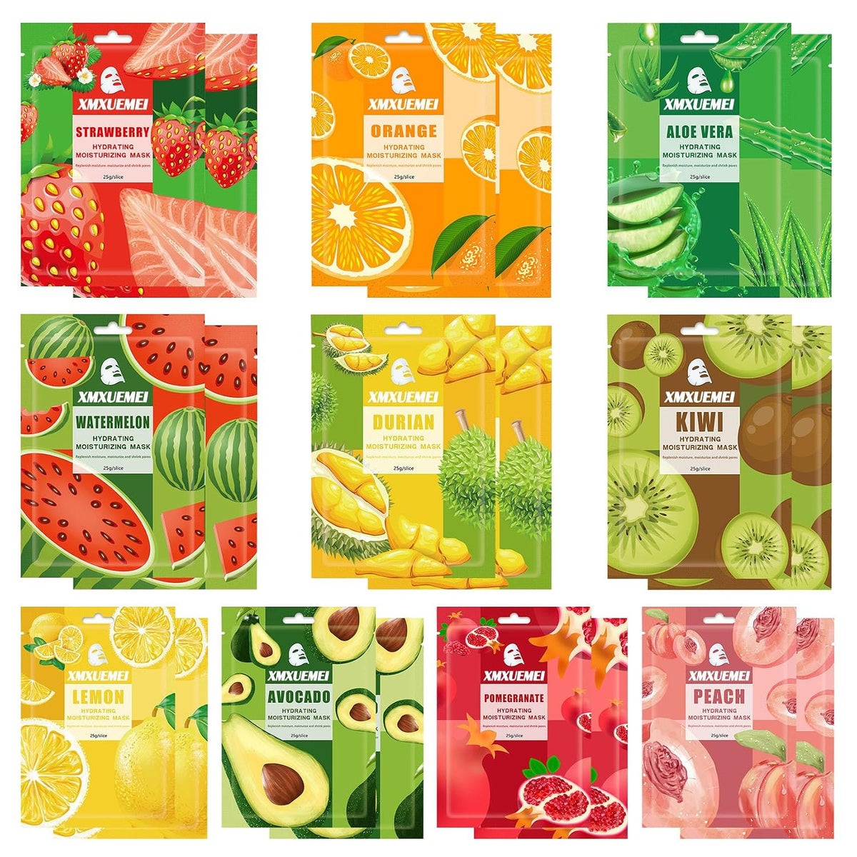 20-Piece Hydrating Facial Sheet Mask Set – Daily Moisturizing Face Masks