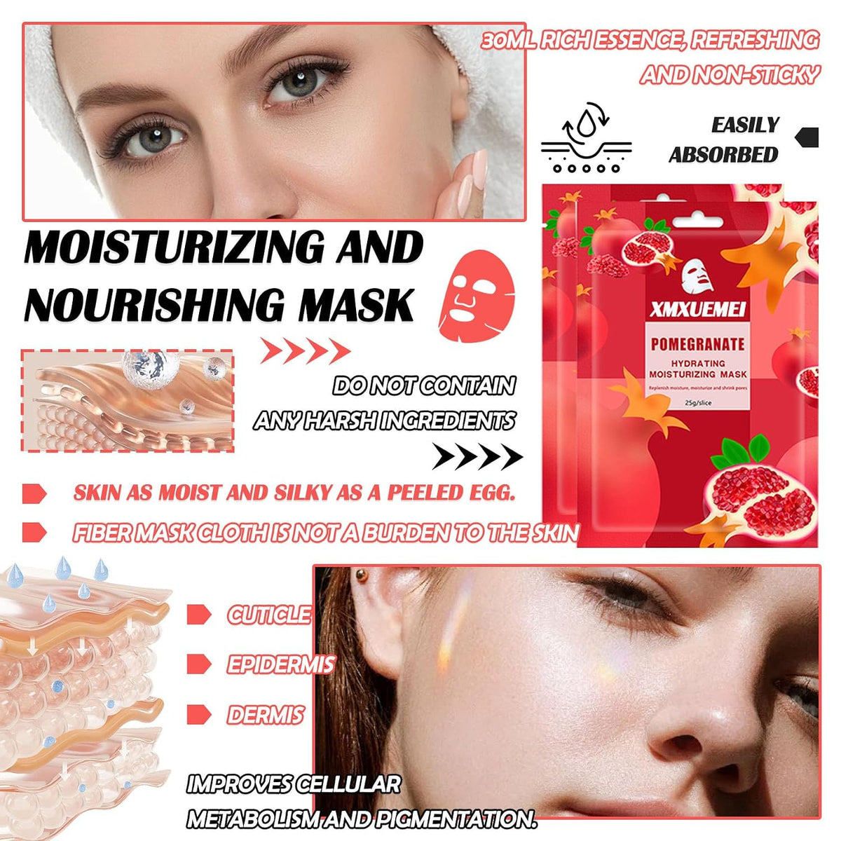 20-Piece Hydrating Facial Sheet Mask Set – Daily Moisturizing Face Masks