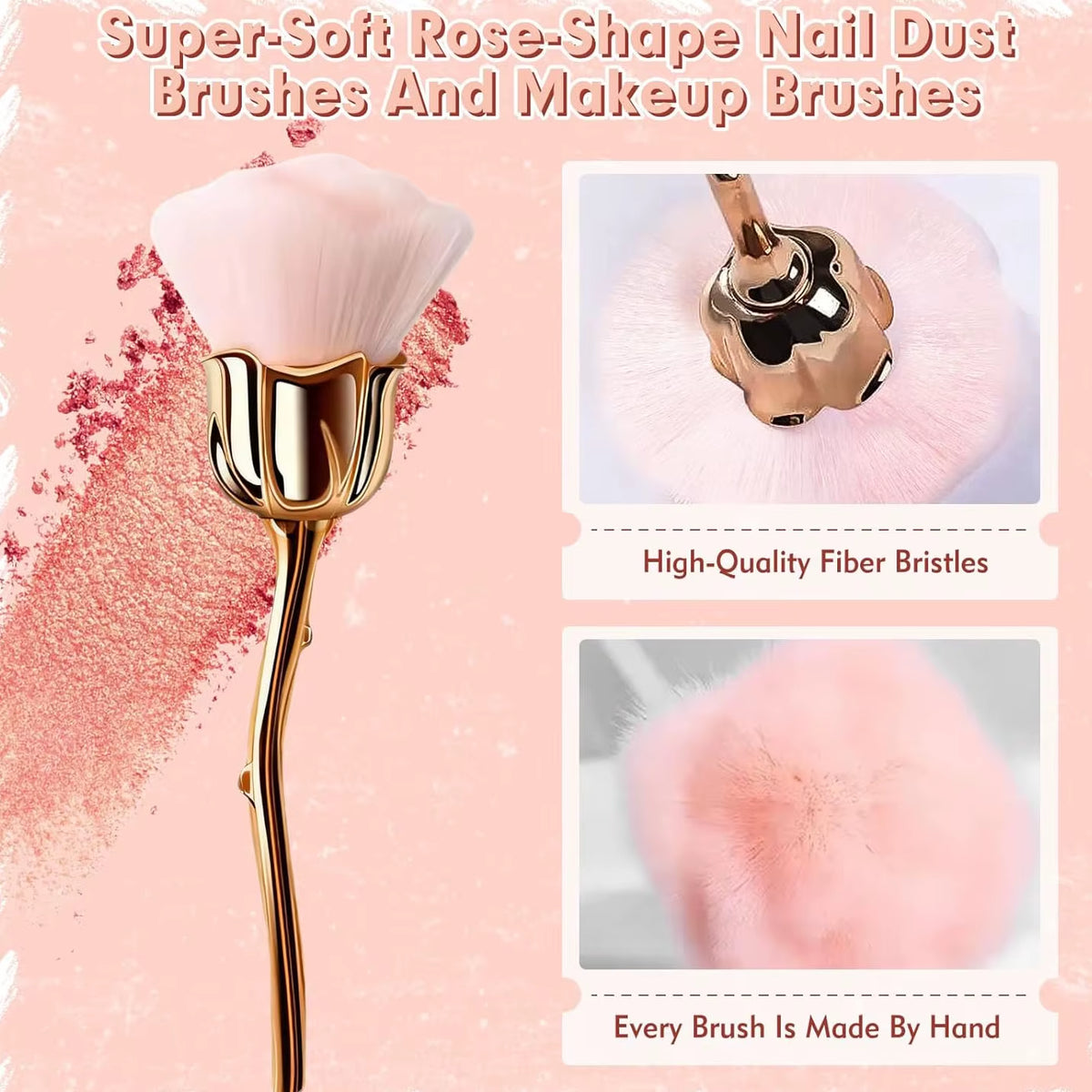Rose Flower Nail Dust Brush – Ultra-Soft Nylon Manicure Cleaning Brush