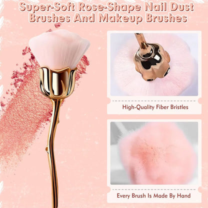 Rose Flower Nail Dust Brush – Ultra-Soft Nylon Manicure Cleaning Brush