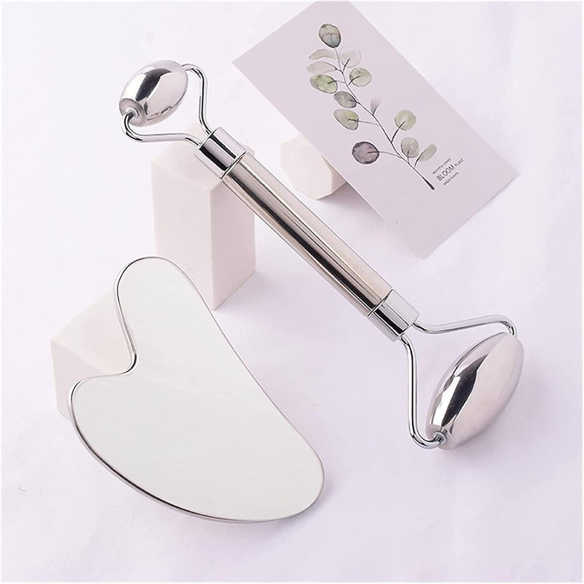 Stainless Steel Gua Sha Scraper & Facial Roller Massage Tool Set